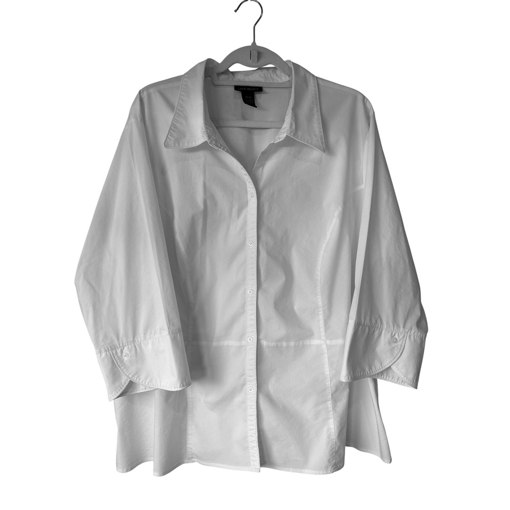 Lane Bryant White 3/4‎ Sleeve Button Down Shirt Plus Size 26/28 Stretch Cotton